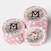Monogramm-Spitze rosa violette Magnolienblüten Pokerchips (Stapel)