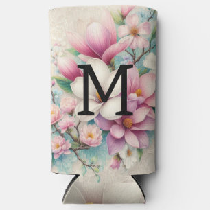 Monogramm-Spitze rosa violette Magnolienblüten  Selters Dosenkühler