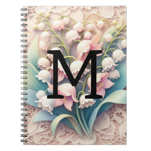 Monogramm-Spitze weiße Maiglöckchen-Blumen Notizblock