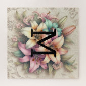 Monogramm Spitzen blorrosa aquamarine Lilien Puzzle (Horizontal)