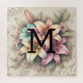 Monogramm Spitzen blorrosa aquamarine Lilien Puzzle (Vertikal)