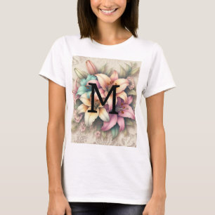 Monogramm Spitzen blorrosa aquamarine Lilien T-Shirt