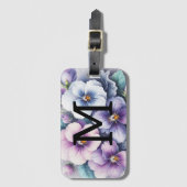 Monogramm Spitzen Blumenrosa lila Stiefmütterchen  Gepäckanhänger (Vorderseite Vertikal)