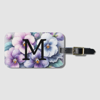 Monogramm Spitzen Blumenrosa lila Stiefmütterchen Gepäckanhänger