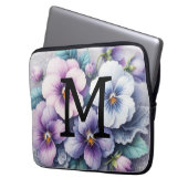 Monogramm Spitzen Blumenrosa lila Stiefmütterchen  Laptopschutzhülle (Vorderseite Links)