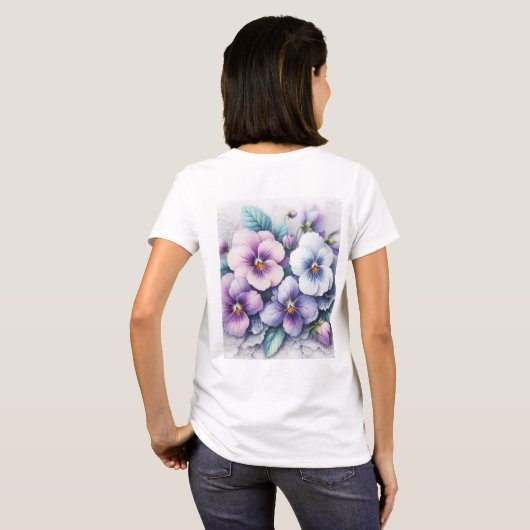 Monogramm Spitzen Blumenrosa lila Stiefmütterchen  T-Shirt (Schwarz voll)