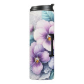 Monogramm Spitzen Blumenrosa lila Stiefmütterchen  Thermosbecher (Nach links gedreht)