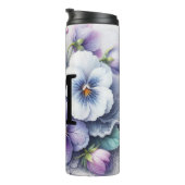 Monogramm Spitzen Blumenrosa lila Stiefmütterchen  Thermosbecher (Nach rechts gedreht)