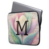 Monogramm Spitzen Blütenrosa lila blaue Tulpenlipp Laptopschutzhülle (Vorderseite Links)