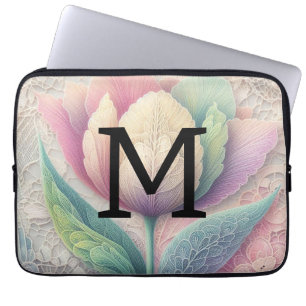 Monogramm Spitzen Blütenrosa lila blaue Tulpenlipp Laptopschutzhülle