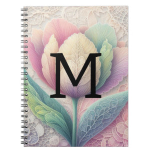 Monogramm Spitzen Blütenrosa lila blaue Tulpenlipp Notizblock