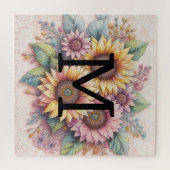 Monogramm Spitzen Floralrosa Gelb-Orangenblüten Puzzle (Horizontal)