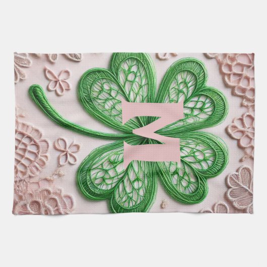 Monogramm Spitzen-grünes Kleeblatt St Patrick's Da Geschirrtuch (Horizontal)