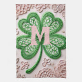 Monogramm Spitzen-grünes Kleeblatt St Patrick's Da Geschirrtuch (Vertikal)