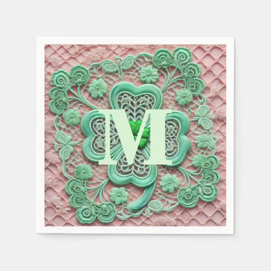 Monogramm Spitzen-grünes Kleeblatt St Patrick's Da Serviette (Vorderseite)