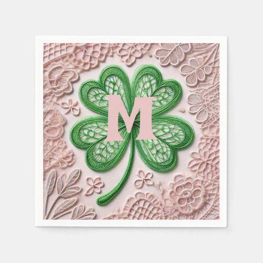Monogramm Spitzen-grünes Kleeblatt St Patrick's Da Serviette (Vorderseite)