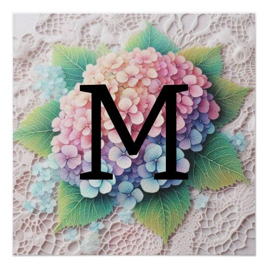 Monogramm Spitzen-Pink-Purpur Hydrangea-Blume Poster (Vorderseite)