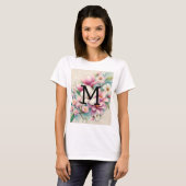 Monogramm Spitzen rosa lila Magnolien Blume T-Shirt (Vorne ganz)