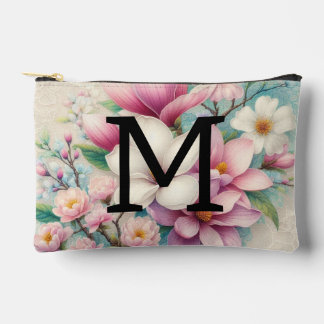 Monogramm Spitzen rosa lila Magnolien Blume Zubehörtasche