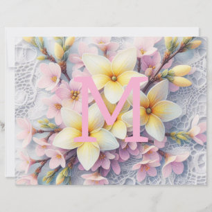 Monogramm Spitzen rosa und gelbe Frühlingsblumen