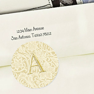 Monogramm-Spitzen-Umschlag-Siegel Gold Runder Aufkleber