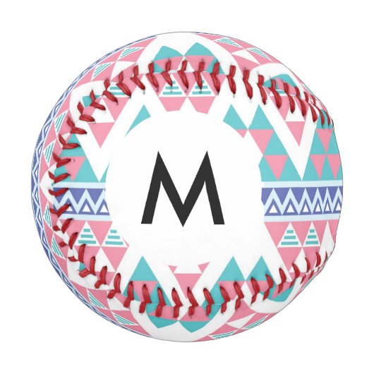 Monogramm Stammes- Azteken-Muster bunt Baseball (Vorderseite Links)