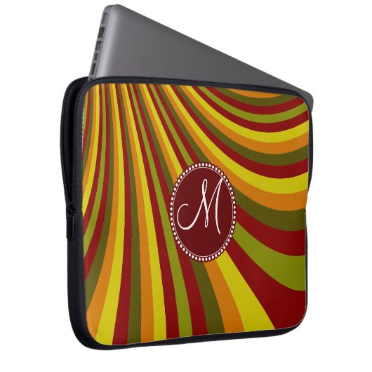 Monogramm-starke rote gelb-orangee grüne Streifen Laptopschutzhülle (Vorne Rechts)
