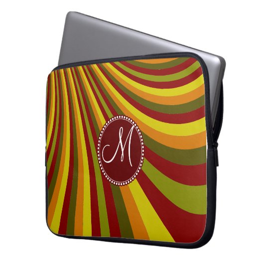 Monogramm-starke rote gelb-orangee grüne Streifen Laptopschutzhülle (Vorderseite Links)