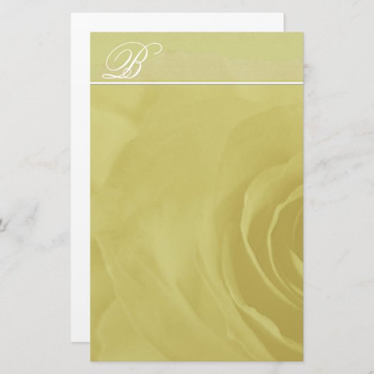 Monogramm-Stationerie verblasste Rose auf Kalkgrün Briefpapier (Vorne/Hinten)