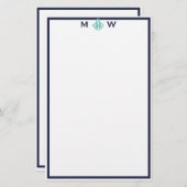 Monogramm-Stationierung für die Chic Navy und die Briefpapier (Vorne/Hinten)