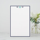 Monogramm-Stationierung für die Chic Navy und die Briefpapier (Stehend Vorderseite)