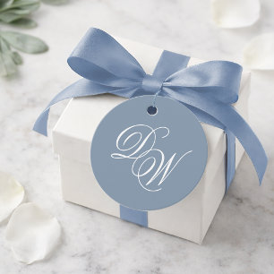Monogramm Staubblau Hochzeit Elegantes Skript Einf Geschenkanhänger