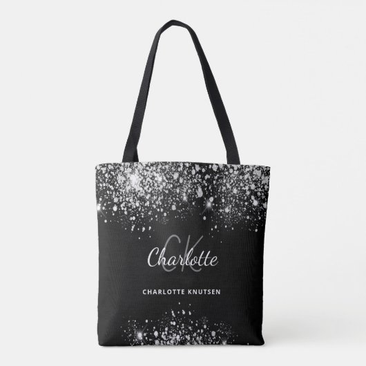 Monogramm-Stäube aus schwarzem Glitzer Tasche (Rückseite)