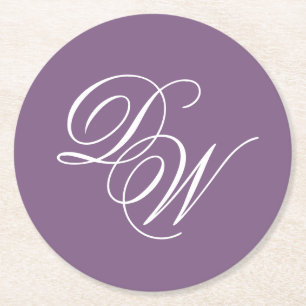 Monogramm Staubig Violette Hochzeit Einfache Kalli Runder Pappuntersetzer