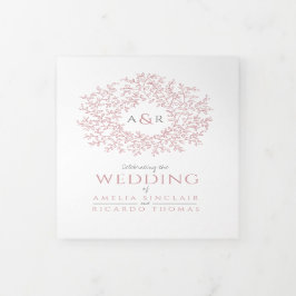 Monogramm staubige Rose Blätter Hochzeit alles in  Dreifach Gefaltete Einladung