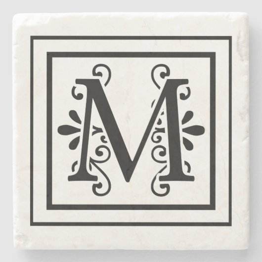 Monogramm-Stein-Untersetzer des Buchstabe-M Steinuntersetzer (Vorderseite)