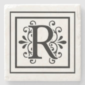 Monogramm-Stein-Untersetzer des Buchstabe-R Steinuntersetzer (Vorderseite)