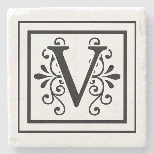 Monogramm-SteinUntersetzer des Buchstabe-V Steinuntersetzer (Vorderseite)