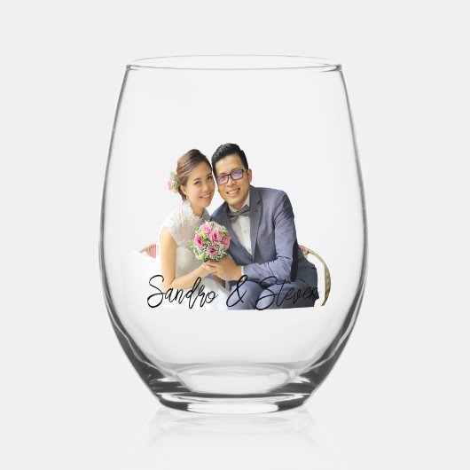 Monogramm Stemless Foto Weinglas Ohne Stiel (Vorderseite)