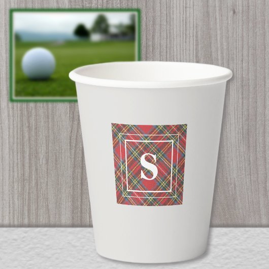 Monogramm, Stewart Tartan Muster, 8oz-Papierups Pappbecher