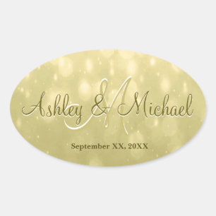 Monogramm-Sticker   Gelbes Gold Ovaler Aufkleber