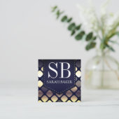 Monogramm Stickerleder | Luxury Geometric Quadratische Visitenkarte (Stehend Vorderseite)