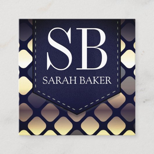 Monogramm Stickerleder | Luxury Geometric Quadratische Visitenkarte (Vorderseite)