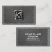 Monogramm | Stielleder | Marmor Visitenkarte (Vorne/Hinten)