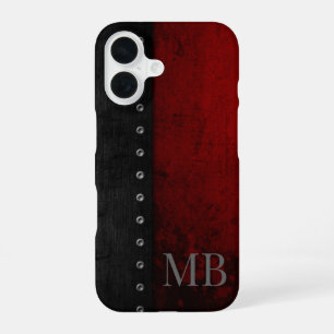 Monogramm stilvoll rustikal rot Grunge iPhone 16 Hülle