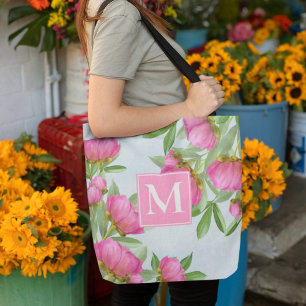 Monogramm Stilvolle Blume mit anfänglich rosa Aqua Tasche