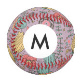 Monogramm Stilvolles Blumenmuster mit Blume Baseball (Vorderseite Links)