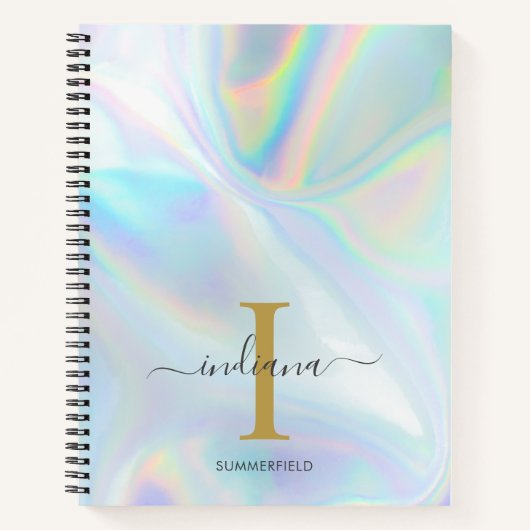 Monogramm Stilvolles Holografisches Benutzerdefini Notizblock (Vorderseite)