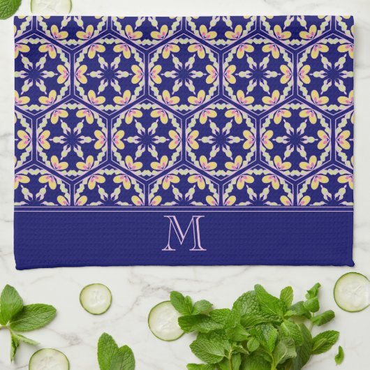 Monogramm-stilvolles Indigo-spanische Geschirrtuch (Gefaltet)