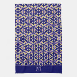 Monogramm-stilvolles Indigo-spanische Geschirrtuch